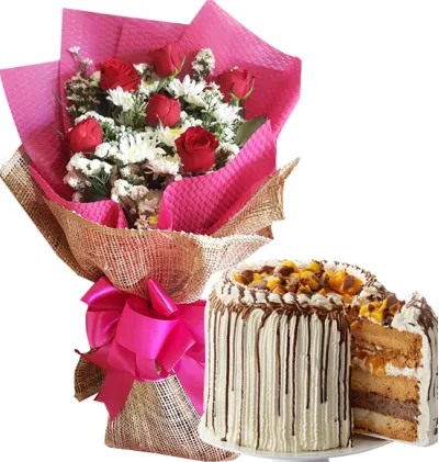 6 Red Roses with Mango Bravo Cake by Conti's